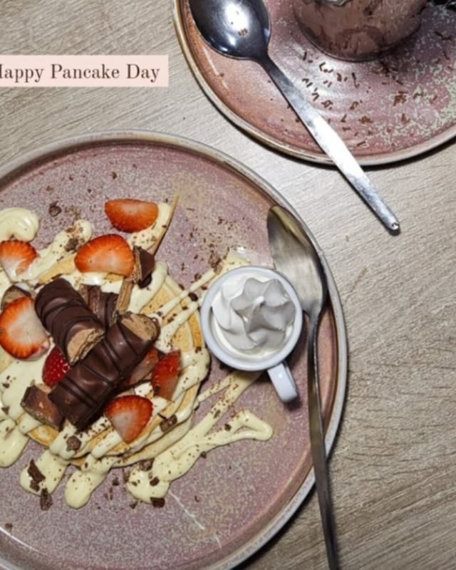 Pancakes and a loaded chocolate dessert shared by serenityemily
